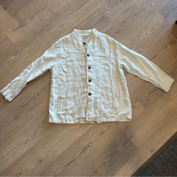 CP Shades women’s medium 100% Linen Button Jacket cream with pockets - Picture 4 of 10